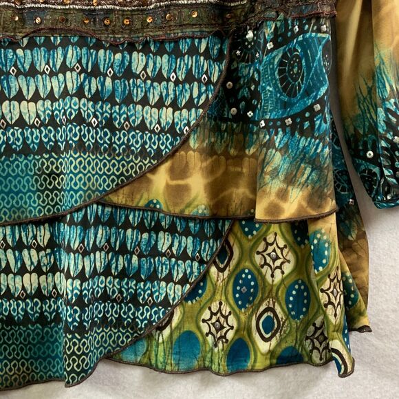 Womens Y2K Babydoll Top Sz XL Fairy Grunge Tiered Ruffle Lace Sequin Boho Office - Picture 6 of 11